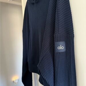 ALO Yoga Navy Blue Ribbed Hoodie
